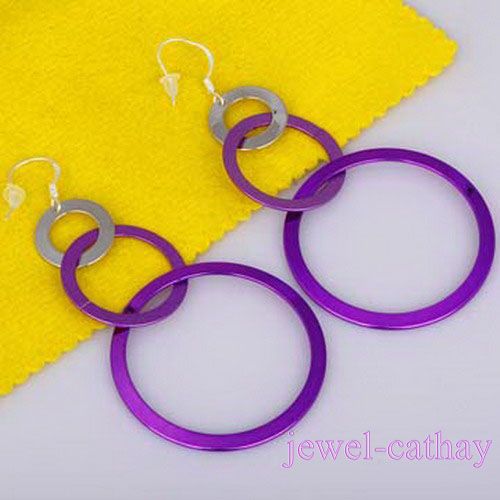 Free Ship Charm twist woman Purple Round Dangle Earring  