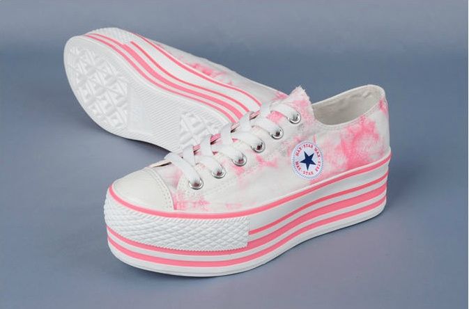 Women Canvas Platform Sneakers Tennis Shoes Gray/Pink/Navy/Light Blue 