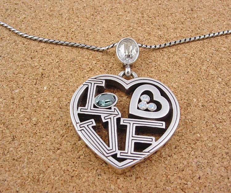 BRIGHTON Silver / Crystal LOVE Pendant Necklace ~ NEW  