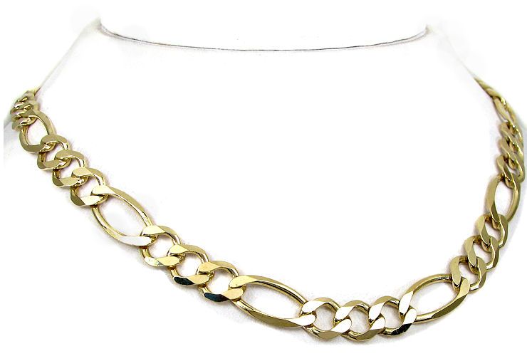 MENS 10K GOLD FIGARO CURB LINK CHAIN NECKLACE 20 INCH  