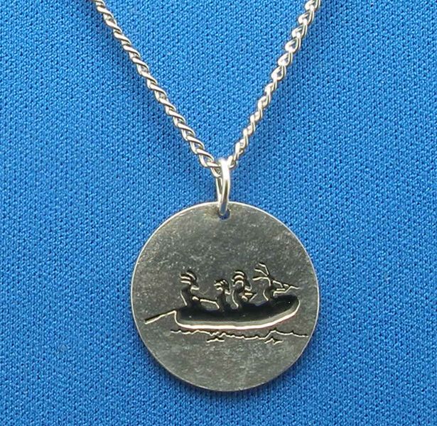 River Rafting Kokopelli necklace, petroglyph, Sterling  