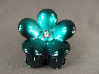 Aqua black flower daisy barrette hair clip claw clamp  