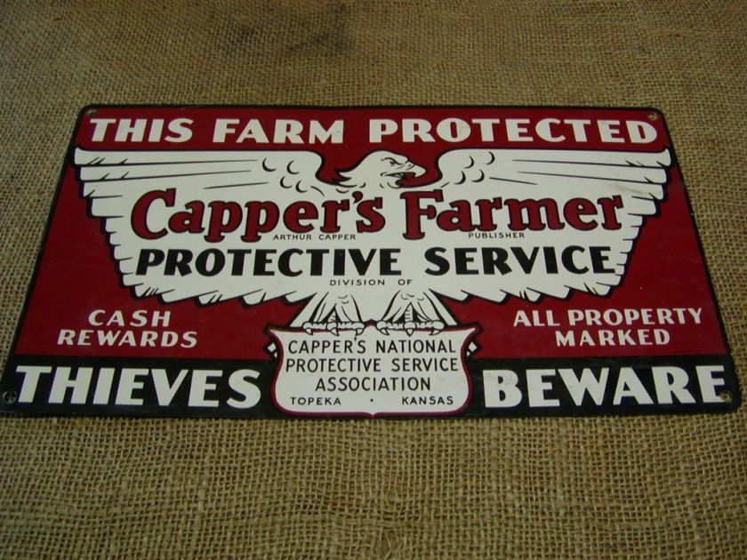 Vintage Cappers Farm Sign Antique Old Signs Kansas Iowa  