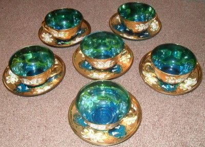 Antique Moser Art Glass Tea set, Cobalt Blue Very Rare  