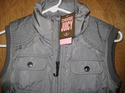 NWT Juicy Couture Girls Sz 8 Grey Slate Sleeveless PUFFER Vest / Ski 