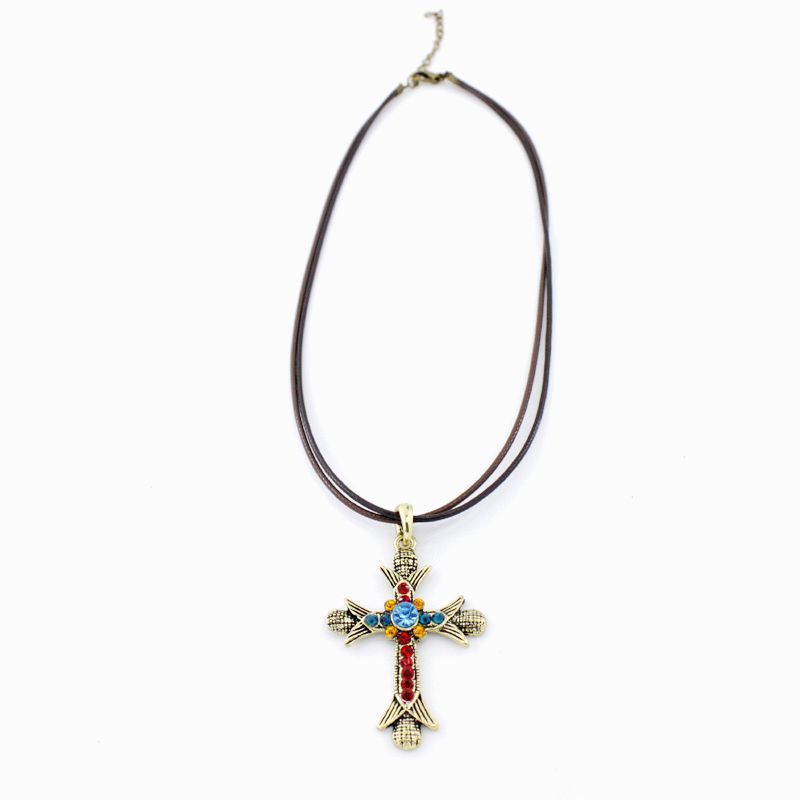 VINTAGE Retro Antique Crystal CROSS Pendant NECKLACE  