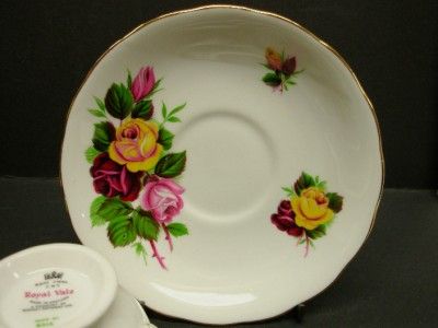   England ROYAL VALE Porcelain 8315 YELLOW PINK ROSES Floral Cup Saucer