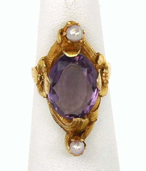 VINTAGE ART NOUVEAU 14K GOLD & AMETHYST BAND RING  