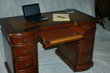 Small Cherry Kneehole Office Desk Leather Top  