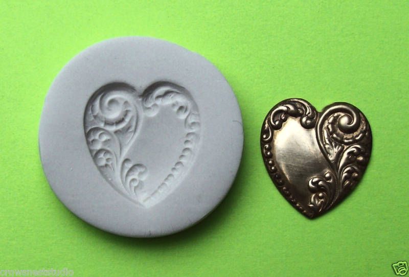 PRETTY HEART + FLOURISH ~ CNS polymer clay mold  