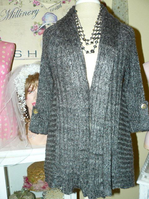 BCBG $140 *GORGEOUS DETAIL Nubby TWEEDY COZY Warm CHARCOAL Knit 