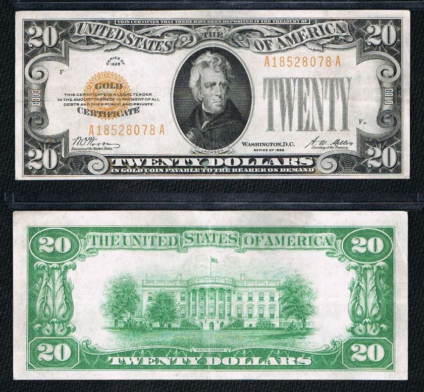 20 Dollars Gold Certificate Beutiful Note 1928  