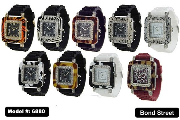 GENEVA 10PCS SQUARE ANIMAL PRINT SILICONE WATCHES, ASST  