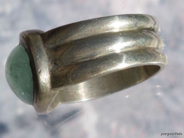 VINTAGE 925 STERLING SILVER PRASIOLITE CIGAR BAND RING  