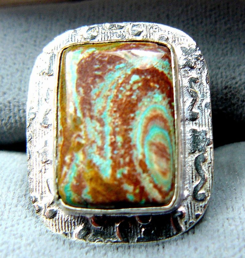 MENS JASPER MOSIAC 925 STERLING SILVER RING 9.25  