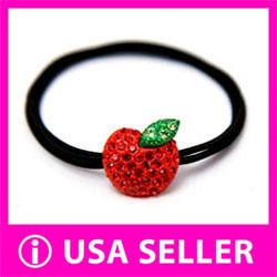 Rhinestone Apple Ponytail Hair Holder Tie Band RED  