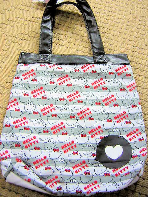 HELLO KITTY~ CLASSIC GRAY STRIPED TOTE PURSE HOBO BAG  