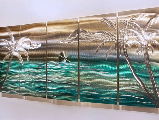 Modern Abstract Tropical Metal Wall Art Decor Silver/Gold/Green 