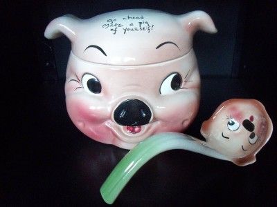 RARE VTG DEFOREST PIG SUGAR BOWL JAR CREAMER PITCHER  