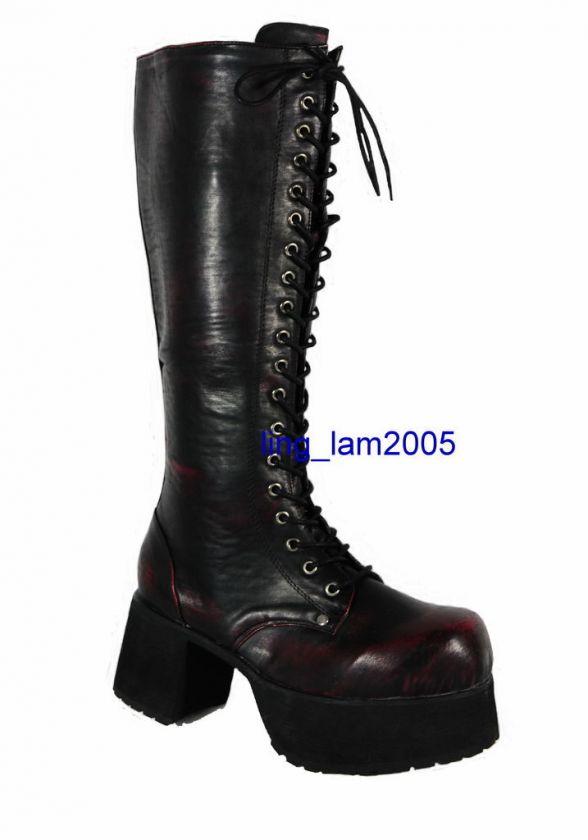 Punk ROCK knee hi High heel lolita BOOTS US5.5 10.5  