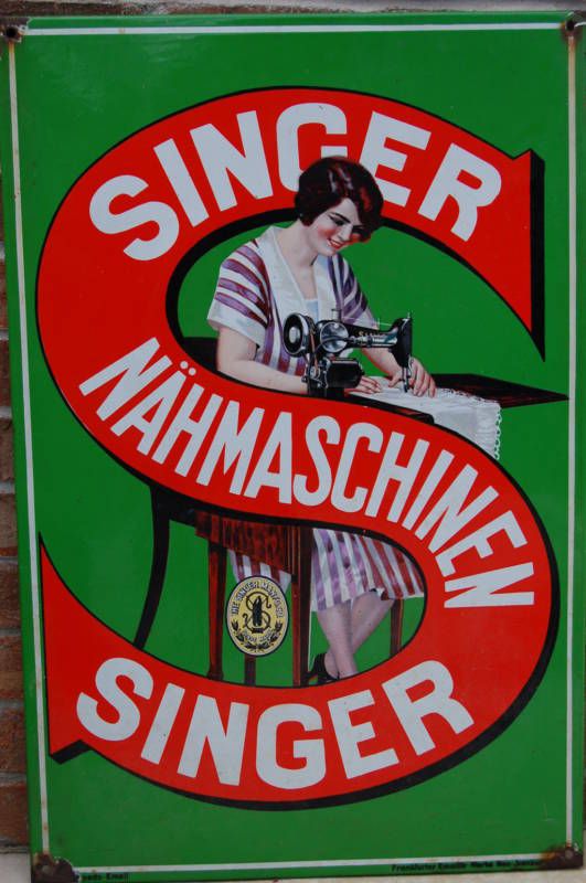 1920s SINGER SEWING MACHINE PORCELAIN SIGN GERMAN  