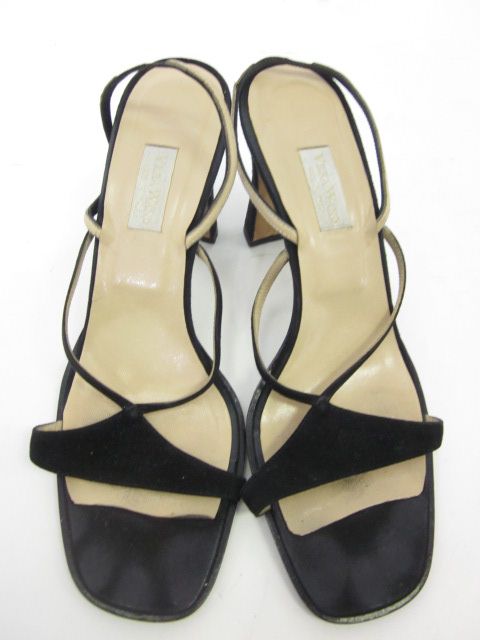 VERA WANG Black Leather Strappy Sandals Heels Size 7.5  