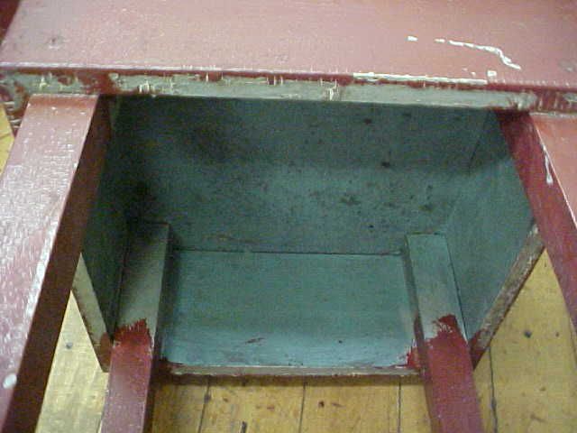 Primitive Pine Square Table Red Paint  