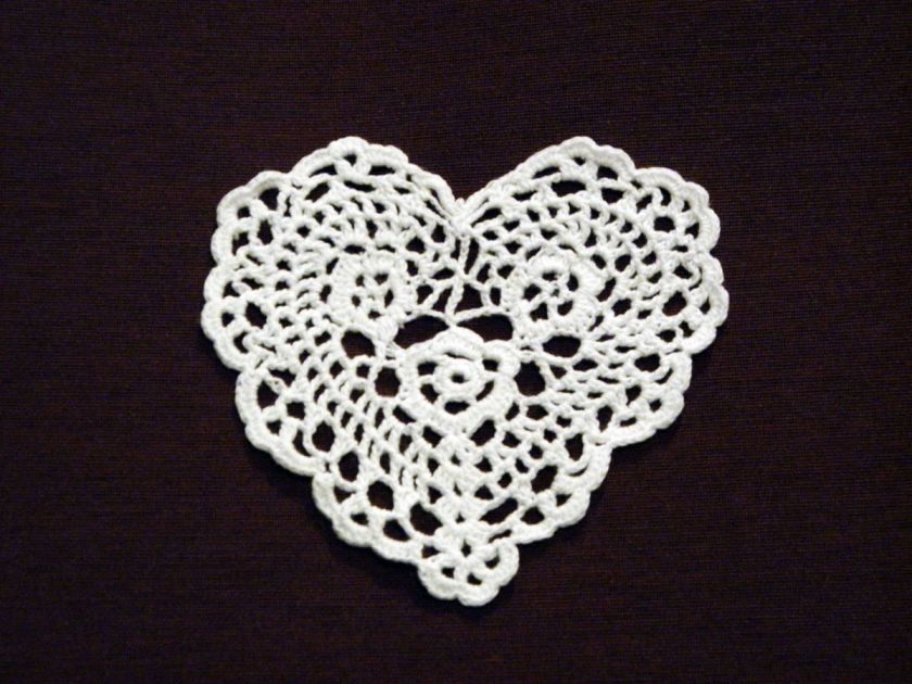 SET OF 12 HANDMADE CROCHET LACE DOILIES 4 WHITE HEART  