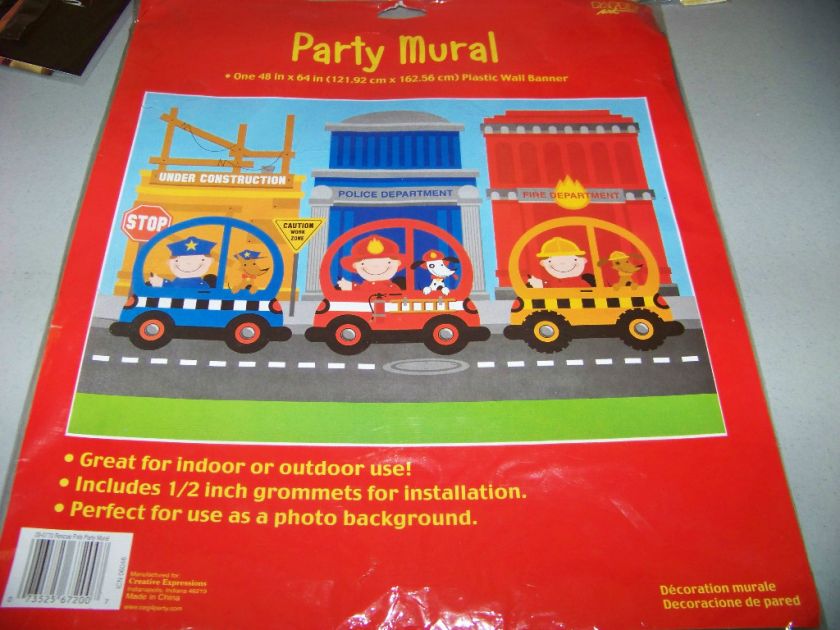 Birthday Party RESCUE VEHICLES Plastic WALL MURAL  