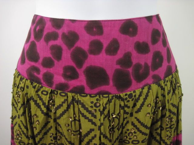 ALBERTO MAKALI Fuschia Green Broomstick Skirt Sz 6  