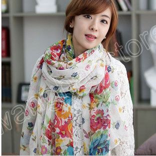   Silky Chiffon Soft Flowers Prints Shawl Scarf Neck Wrap Fashion  