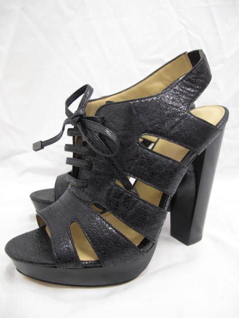 New Coach Textured Leather Lace Up Cut Out Slingback Heel Booties 7 B 