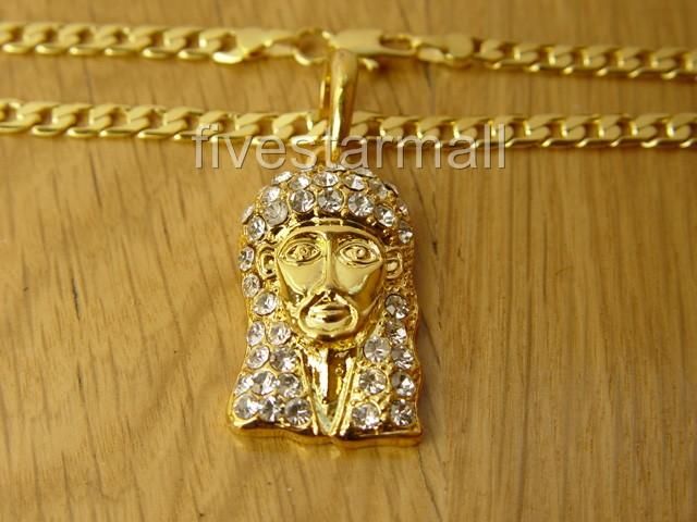 JESUS GOLD TONE PENDANT 22 CUBAN LINK CHAIN W/BOX  