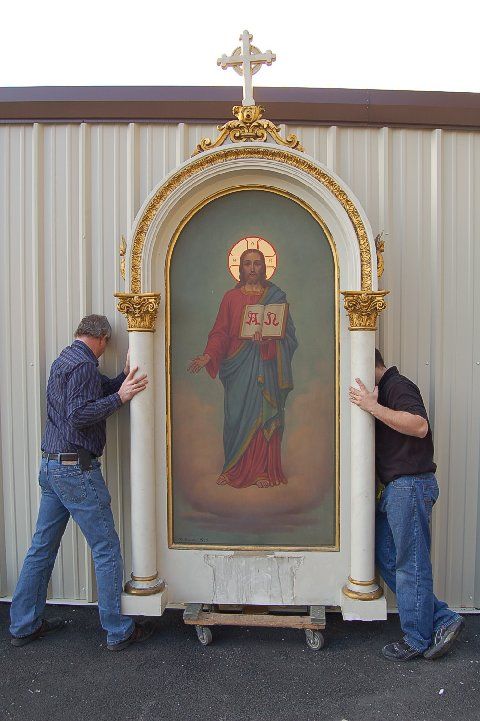 Large antique Altar w/panel The Sacred Heart +  