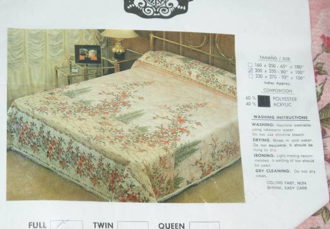 Vintage NOS Salmon/Pink Floral Full Bedspread  