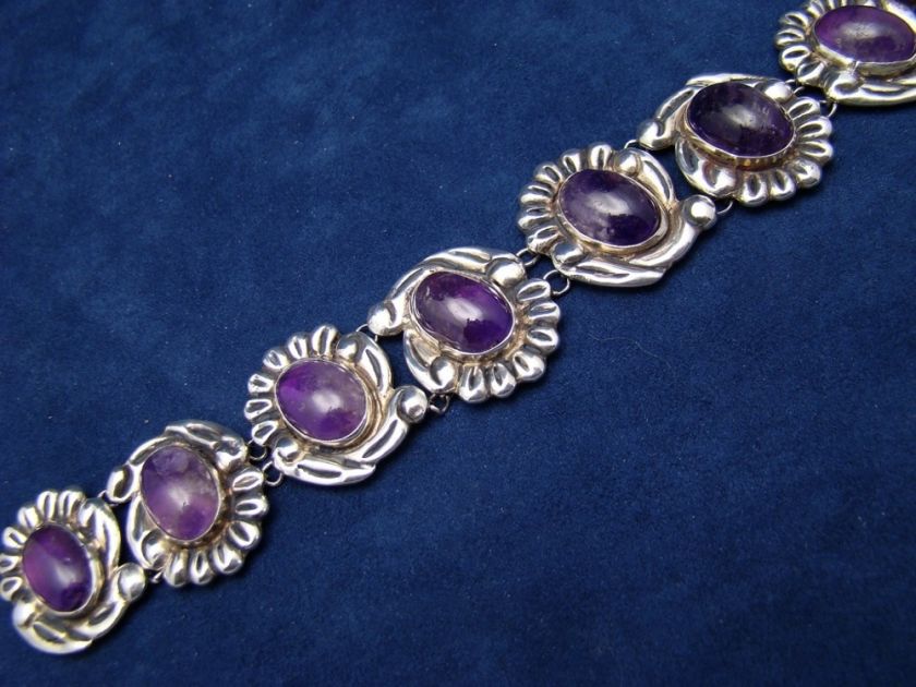 VINTAGE JOSE ANTON MEXICO SILVER AMETHYST  BRACELET XL  