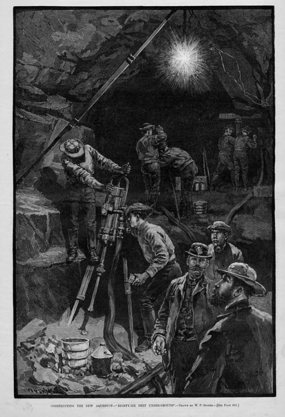 JACK HAMMER ANTIQUE CONSTRUCTION WORKERS AQUADUCT PRINT  