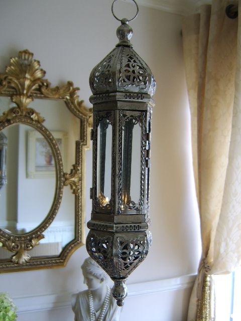 Antique silver hanging Moroccan lantern,t light holder  