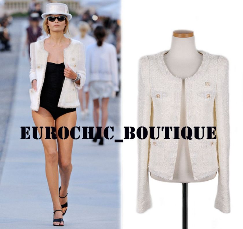 Runway Luxury CoCo Ivory Tweed Career Casual Blazer  