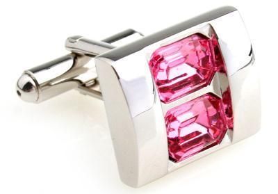 Men Pink Crystal Stylish Square Wedding Cufflinks  