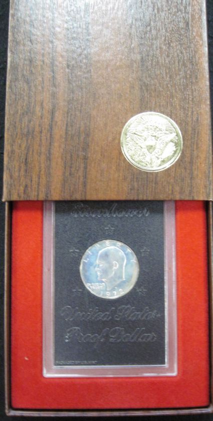 1972 S PROOF EISENHOWER SILVER DOLLAR BROWN BOX IKE NR  