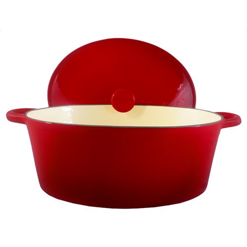 New 9.5 Qt Cast Iron Enamel Red 2 Tone Oval Dutch Oven  