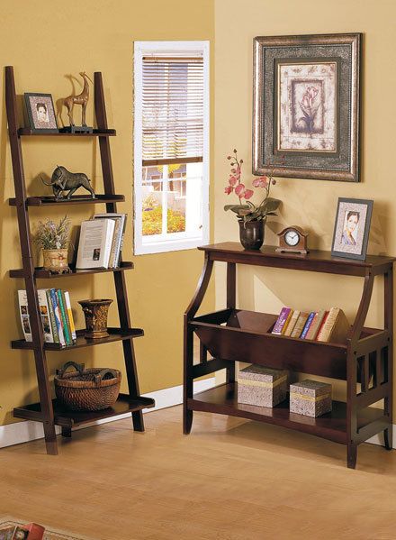 Magazine Table 5 Tier Wall Shelf 2 pc set Cappuccino  