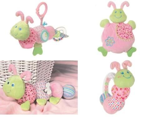 Pink Cutsie Caterpillar Activity Toy Musical Wooby Chew Rattle Set 4 