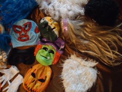 HALLOWEEN PROP COSTUME HUGE LOT WIGS WINGS ACCESSORIES MASKS GLOVES 