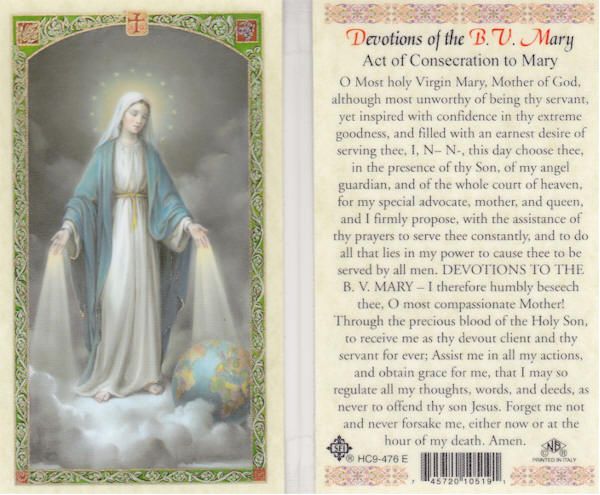 Devotions of B.V. Mary Act of Consecration Holy Card HC476 Catholic 