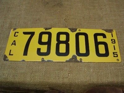   1915 Porcelain California License Plate  RARE Color Antique Auto 6521