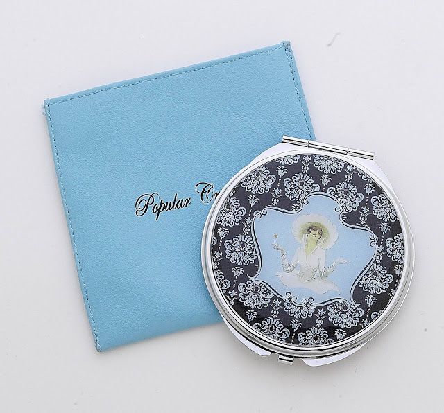 Vintage French Lady with Wine Damask Compact Mirror  