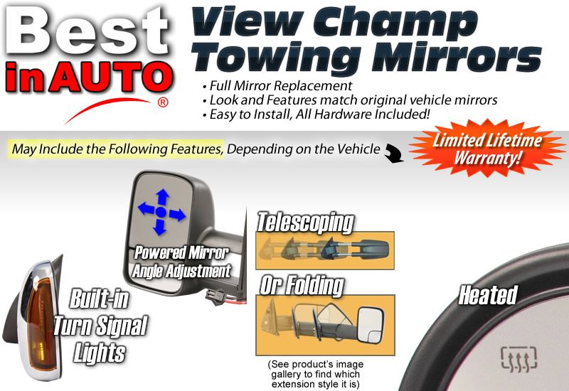   Left & Passenger RH Right Black Power Tow Towing Trailer Mirror  