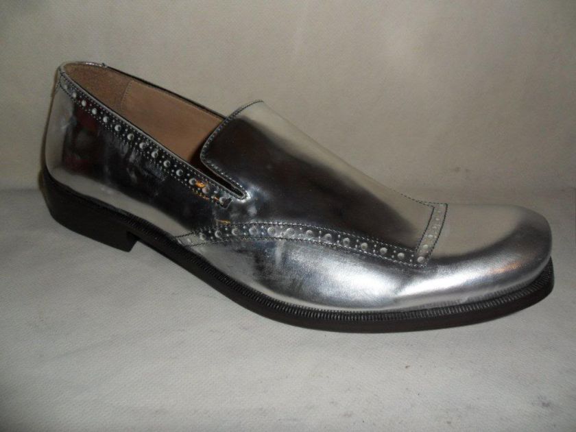 AUT GIANFRANCO FERRE MILANO SILVER LEATHER SHOES LOAFERS SIZE 9 NEW 